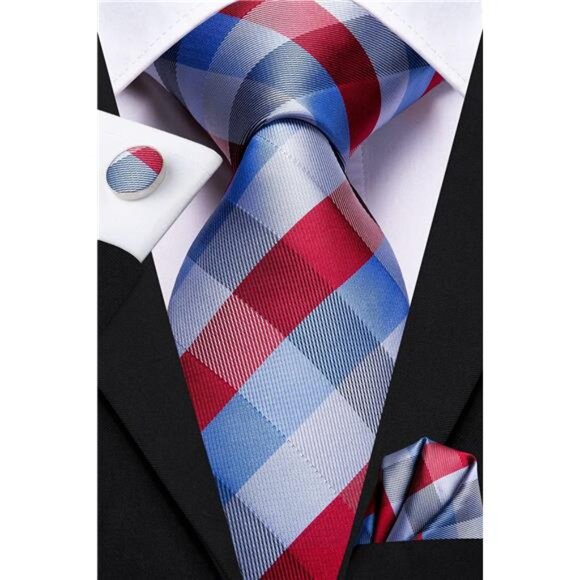 Mens Paisley Striped Tie WOVEN Necktie for Men Red Blue - Picture 5 of 5